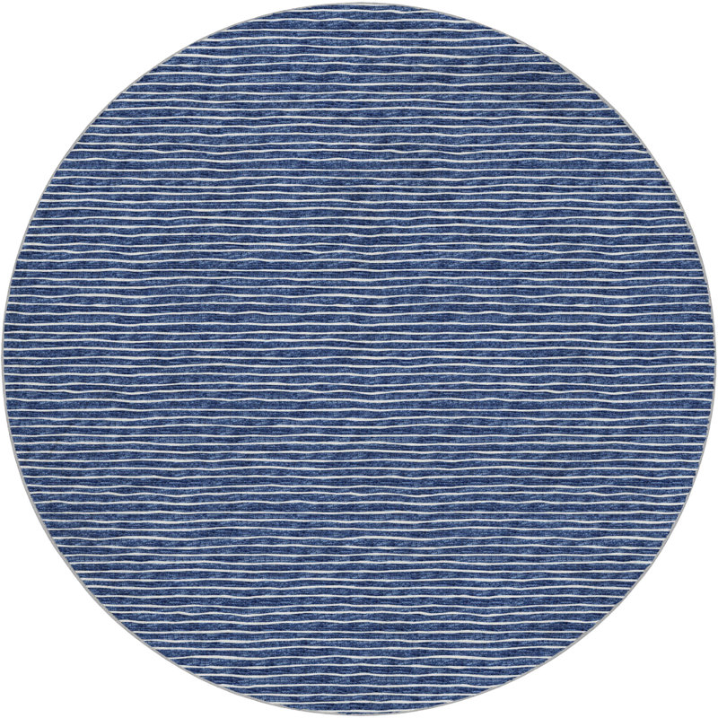 Tapis à poils longs de qualité supérieure lavable à la machine Dream ADS138, Marine, Rond 8 pi