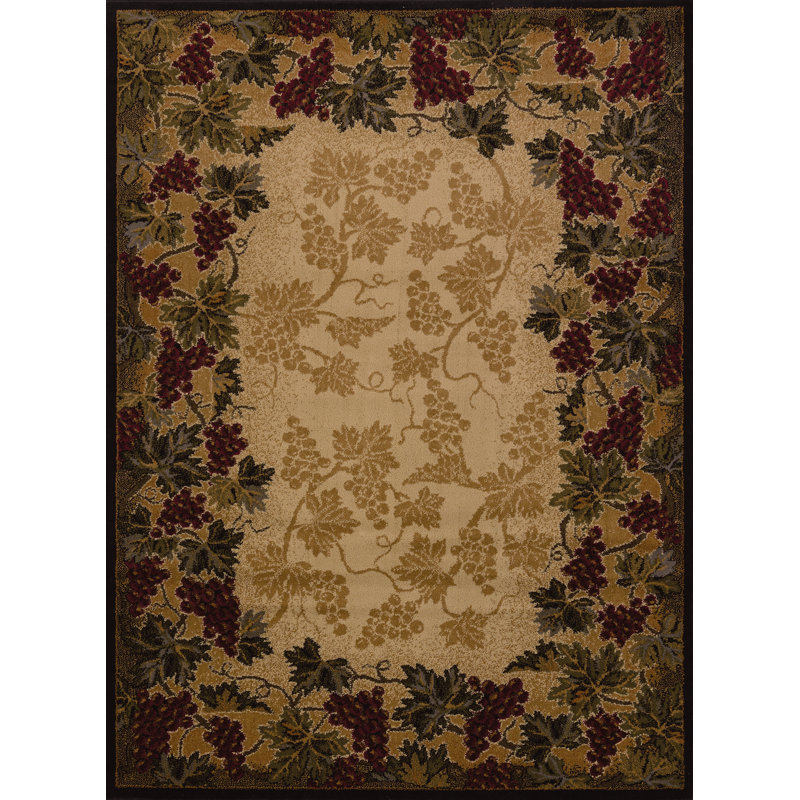Tapis brun / beige / vert Papillion Beaujolais, Rectangle 5 pi 3 po x 7 pi 2 po