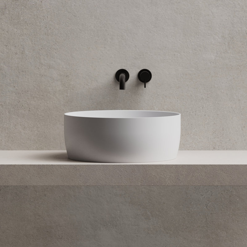MonBlari 15" Round Solid Surface Bathroom Vessel Sink Matt White, Matte White