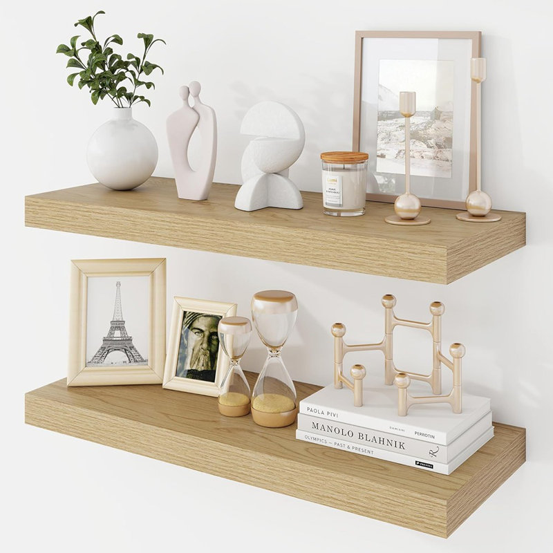 Ensemble de 24 tablettes flottantes 24 po, 2 tablettes en chêne rustique, H 1,5 po x l 24 po x P 9,25 po, Chêne