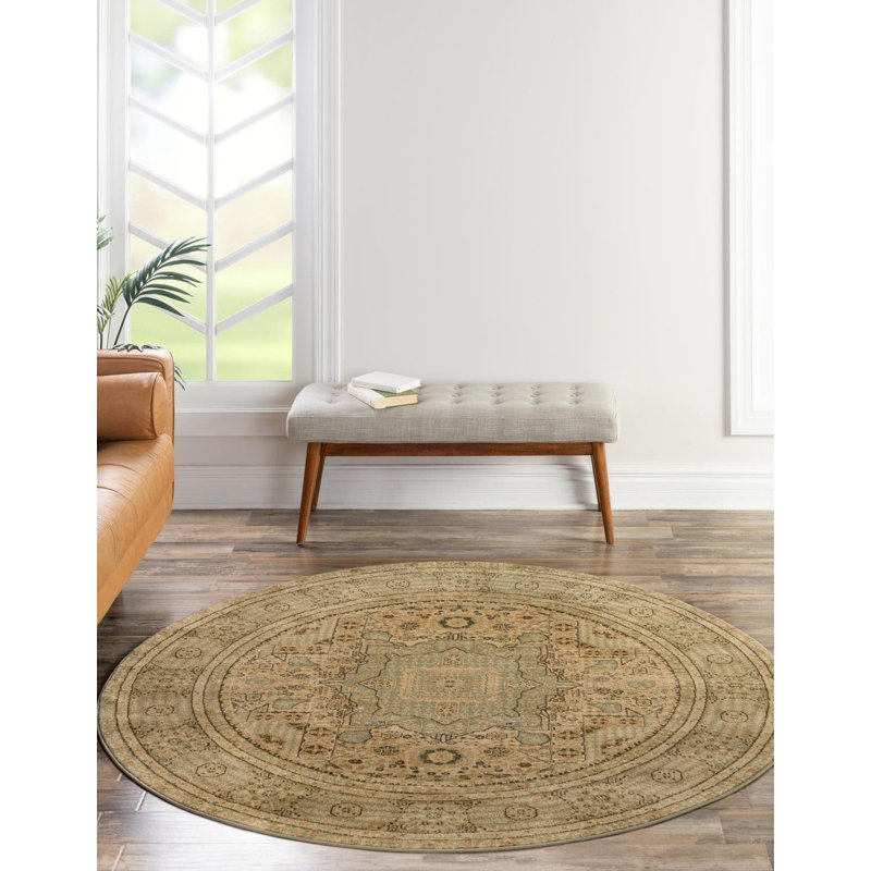 Tapis de style oriental vert clair Ophelia, Rond 8 pi