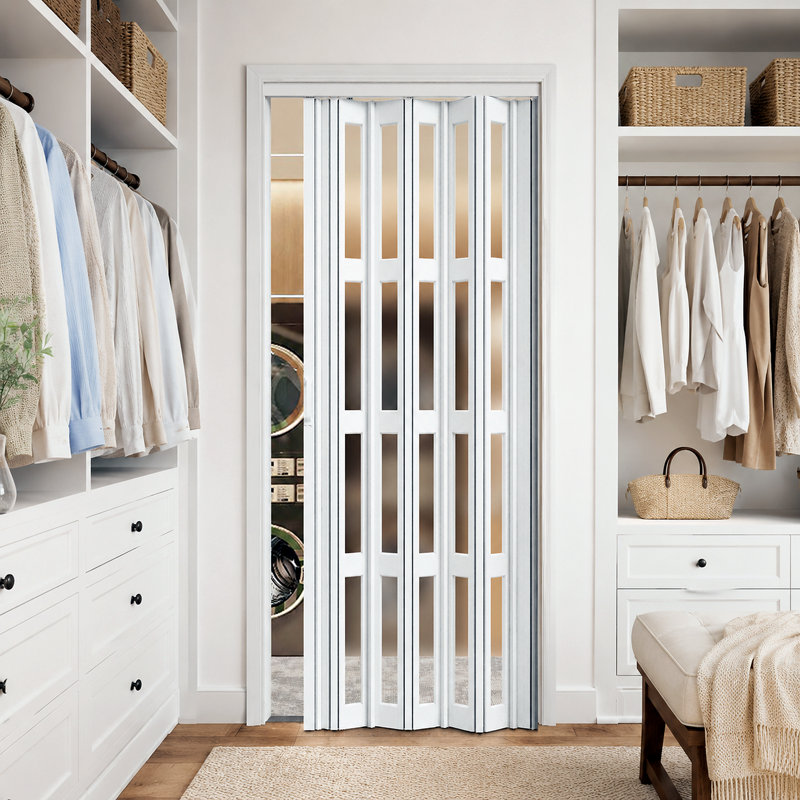 Porte pliante accordéon intérieure à double couche en PVC à 4 couches 38 po x 80 po avec roulettes améliorées, quincaillerie complète et poignées, idéale pour les portes de placard et de salle de bain