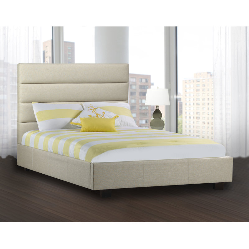Lit plateforme tapissier avec rangement Stockstill, Grand, Lin - Beige