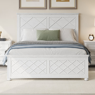 Coastal Farmhouse Solid Wood Bed Frame,Antique White