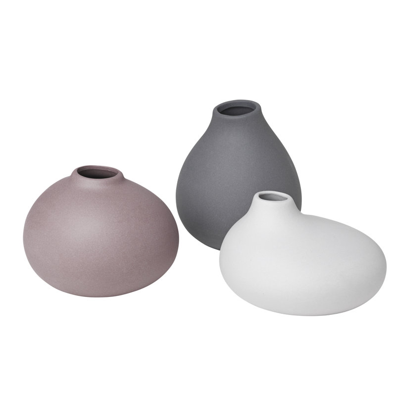 Ensemble de 3 vases de table en porcelaine Nona, Écorce / micropuce / étain