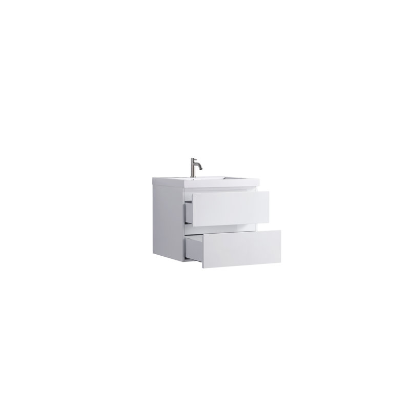 24-Inch White Plywood Wall-Mount Vanity with Resin Countertop