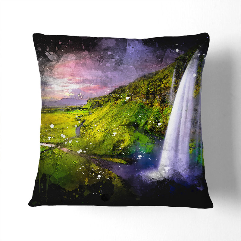 Seljalandsfoss Waterfall Iceland Cushion with Filling, 40cm H x 40cm W x 15cm D