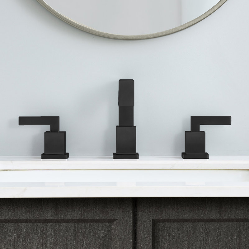 Modern 8-Inch Matte Black Bathroom Faucet - 2 Handles, Waterfall Vanity With Pop Up Drain Assembly And Supply Hose Sink