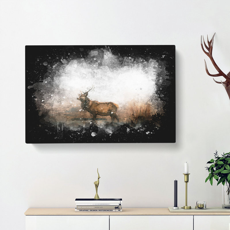 Deer Stag In The Fog - Wrapped Canvas, 60cm H x 91cm W x 3cm D