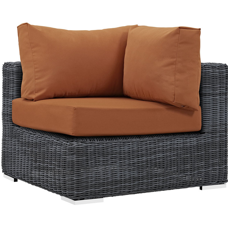Modway EEI-1870-GRY-NAV Summon Wicker Rattan Outdoor Patio Sunbrella Corner Sofa in, Canvas Tuscan Sunbrella® Canvas