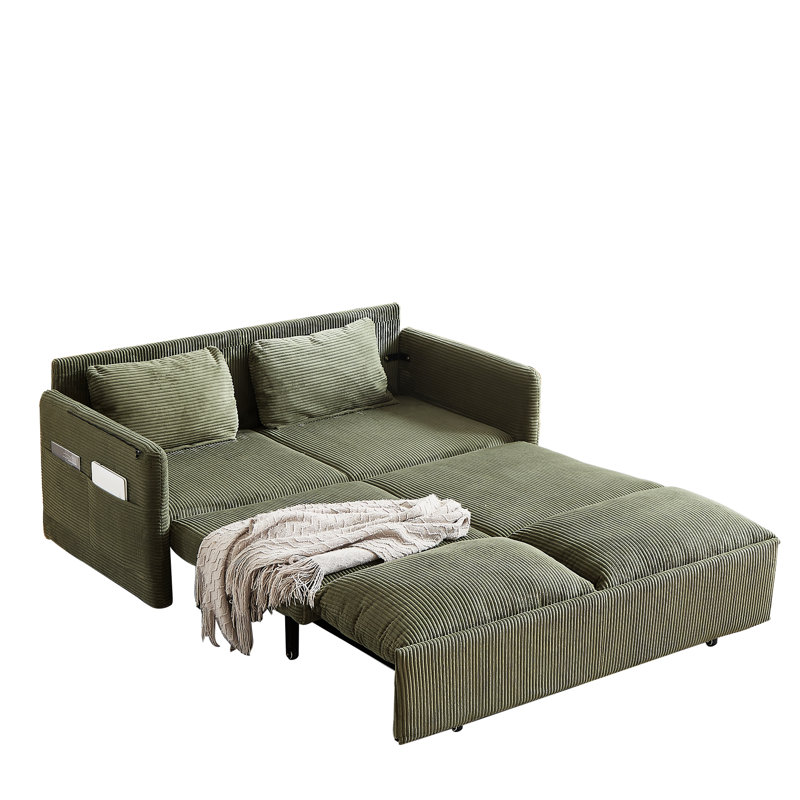 Lit convertible de 164 cm, réglable en hauteur (31 positions), avec fonction gigogne, en velours côtelé, 2 oreillers et rangement latéral. Idéal pour un intérieur moderne et fonctionnel, ce lit offre un style élégant et pratique grâce à ses poches intégrées.