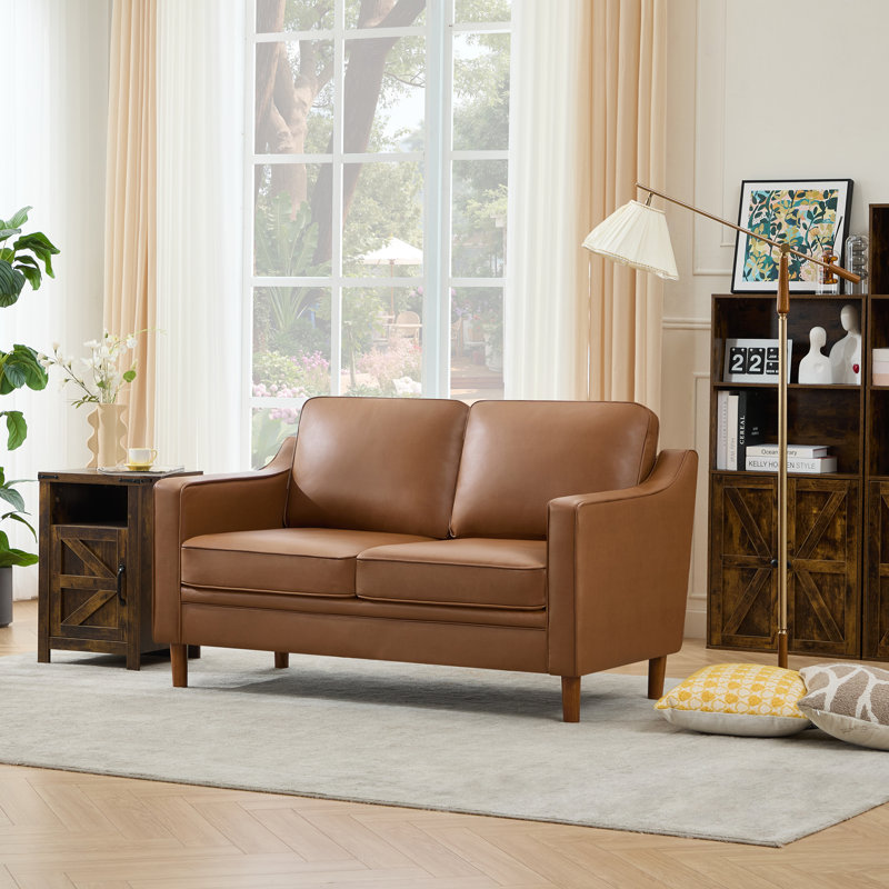 55.9' Upholstered Loveseat Sofa, Brown