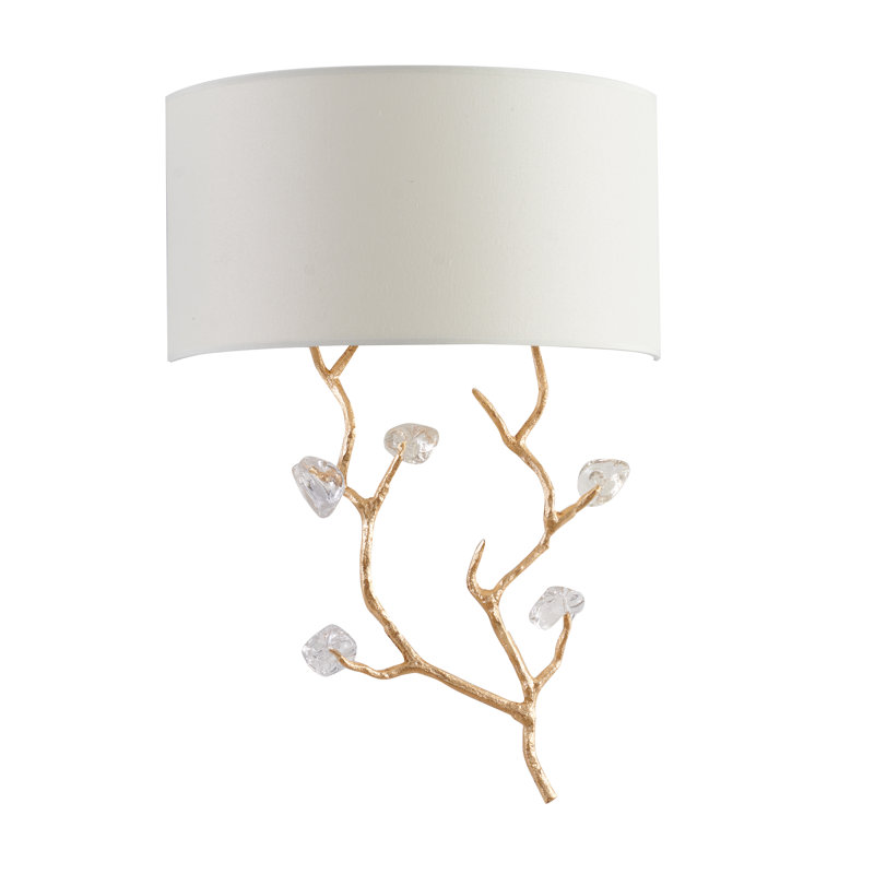 1 Light Wall Sconce With White Shade and Glass Petals, Gold