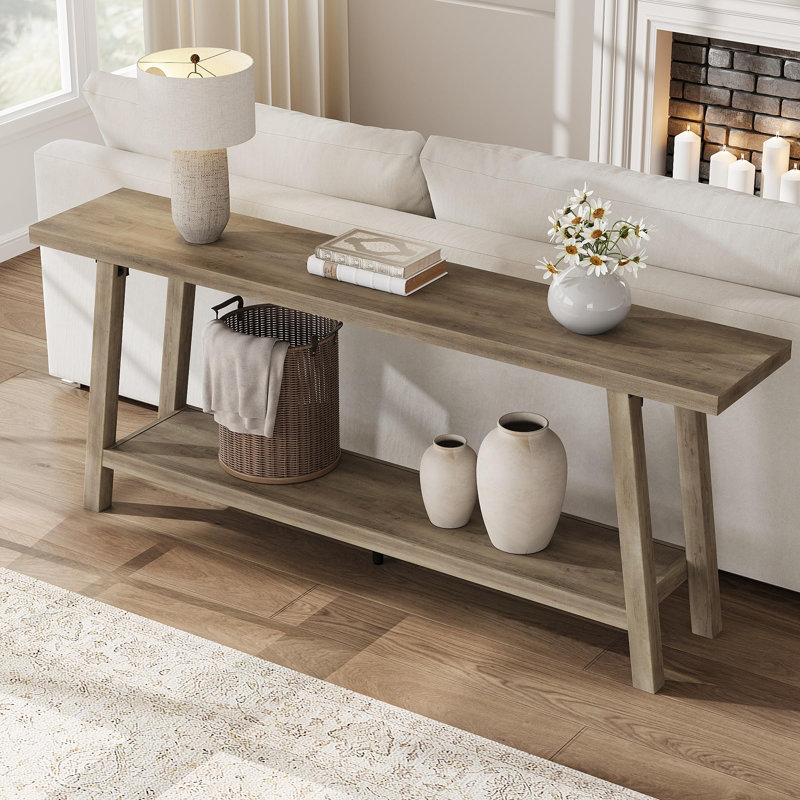 70.9" Farmhouse Console Table, 2-Tier Extra Long Entryway Sofa Table for Hallway, Living Room & Foyer, Rustic Pear