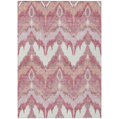 10' X 14' Blush Mauve And Ivory Ikat Washable Indoor Outdoor Area Rug