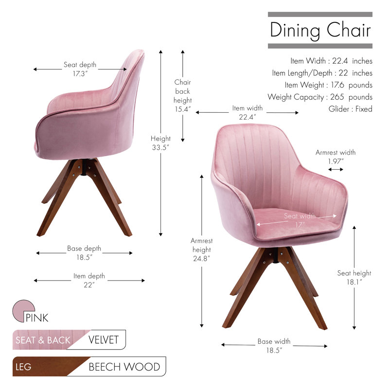 45.97cm H Upholstered Armchair, Pink Velvet
