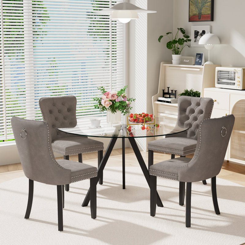 5-Piece Pedestal Dining Set, Gray, 30" H x 47" W x 47" D