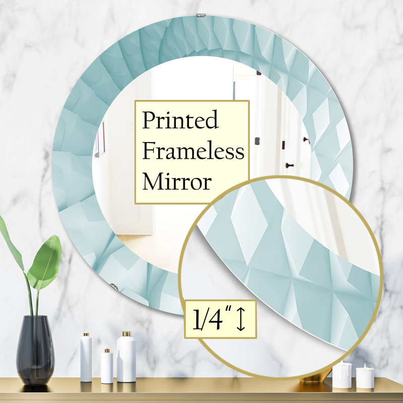 Light Blue Waves 3 - Printed Modern Mirror - Oval or Round Wall Mirror, 31.5" H x 31.5" W