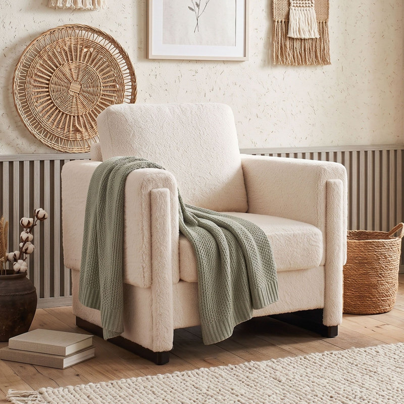 Fauteuil d'appoint rembourré avec accoudoirs Boucle, Beige