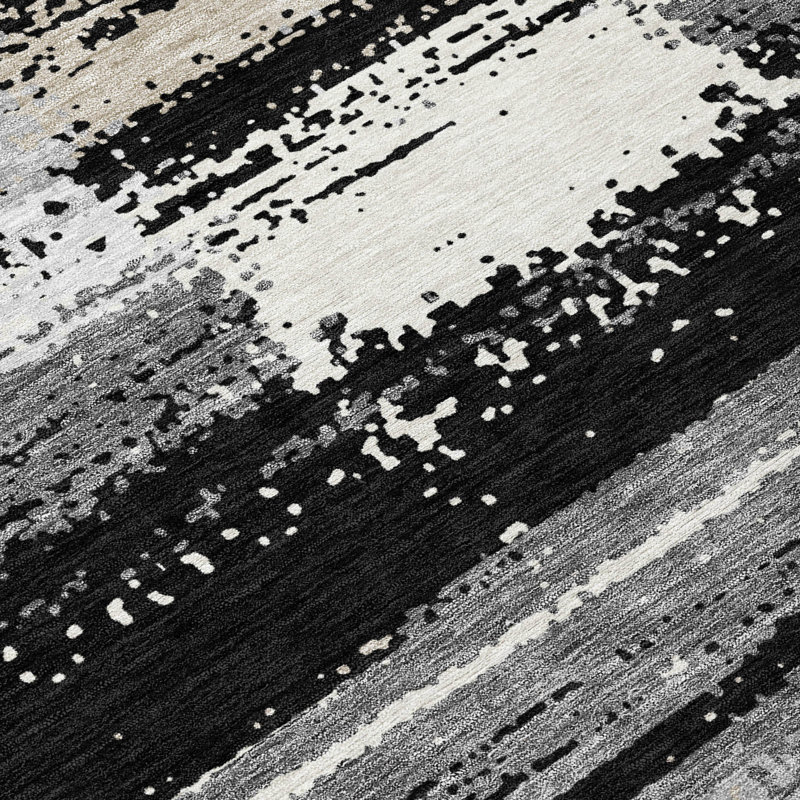 Machine Washable Indoor/Outdoor Chantille ACN2772 Squares Rug, 2'3" x 7'6" Runner, Black