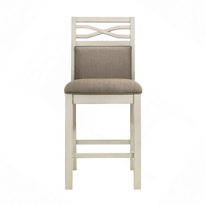 Ensemble de 2 chaises à hauteur de comptoir, siège et dossier rembourrés en tissu de style champêtre décontracté gris