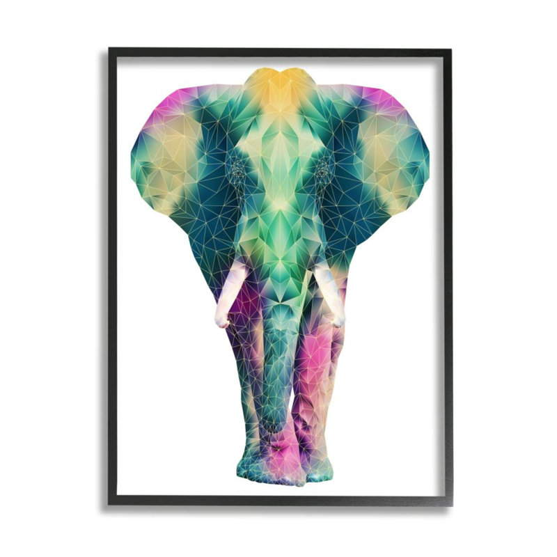 «Geometric Multi-Color Elephant Triangular Linework» par Elisaveta Stoilova - impression d'art graphique, H 20 po x l 16 po