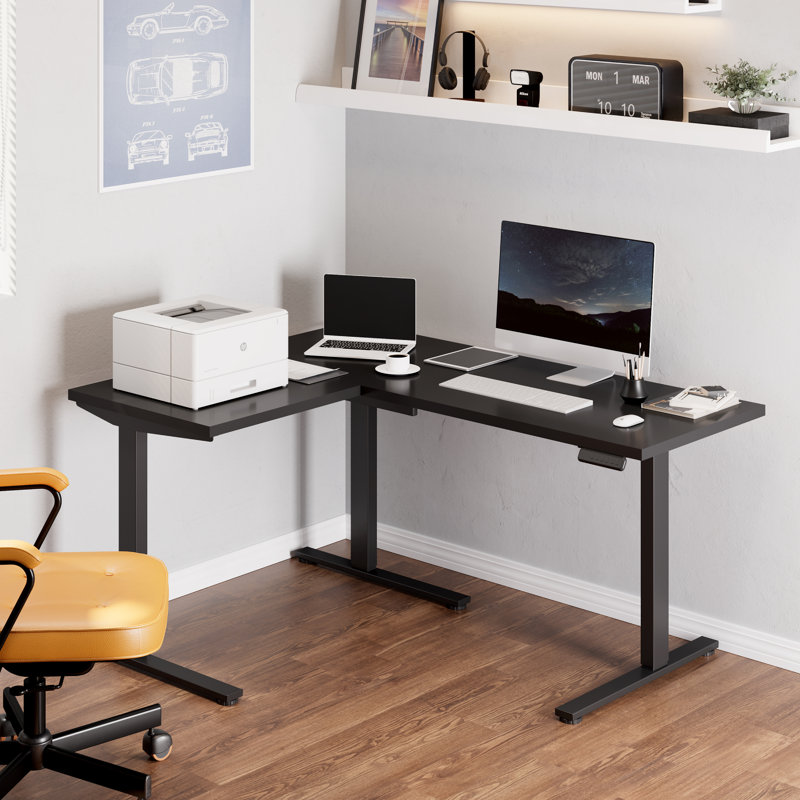 Bureau pour travailler debout en L 63 po, Blanc / blanc, H 45,9 po x l 63 po x P 47,2 po