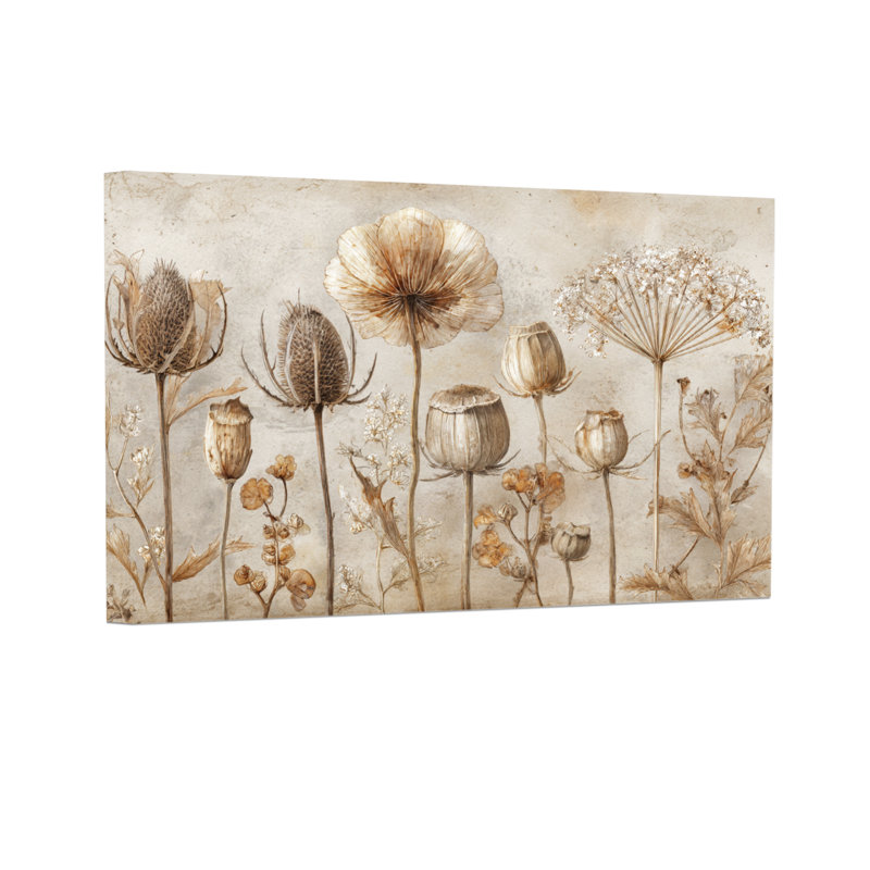 Plantes et fleurs, fleurs séchées, motif artistique botanique, H 24 po x l 36 po