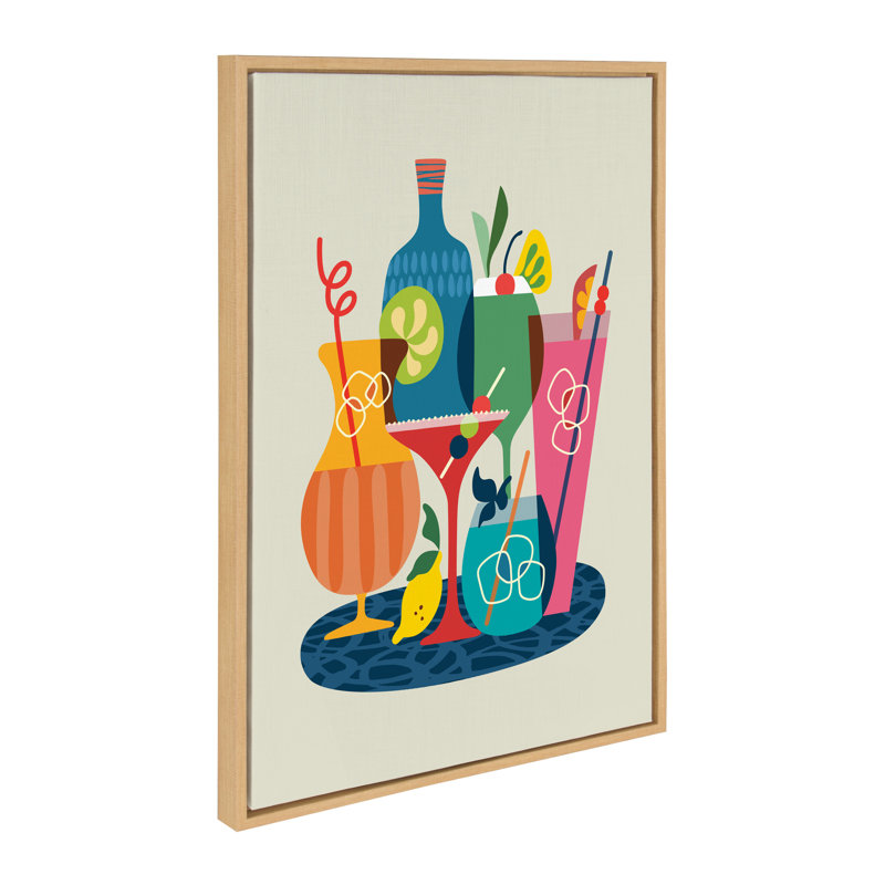 «Mid Century Modern Cocktail» par Rachel Lee, 3 oiseaux, reproduction d'art sur toile encadrée, Toile avec cadre doré