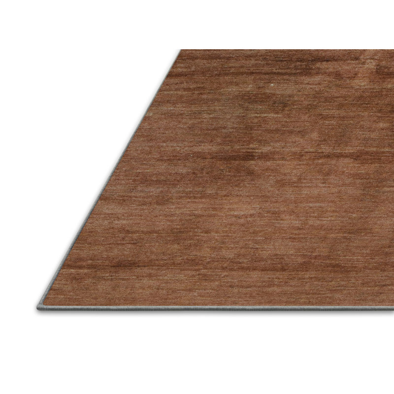 Tapis uni en polyester / laine tissé à la machine en brun clair / brun foncé, Rectangle 2 pi x 4 pi