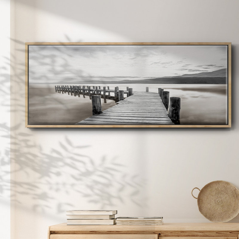 Misty Morning Dock- Framed Canvas, 12" H x 30" W