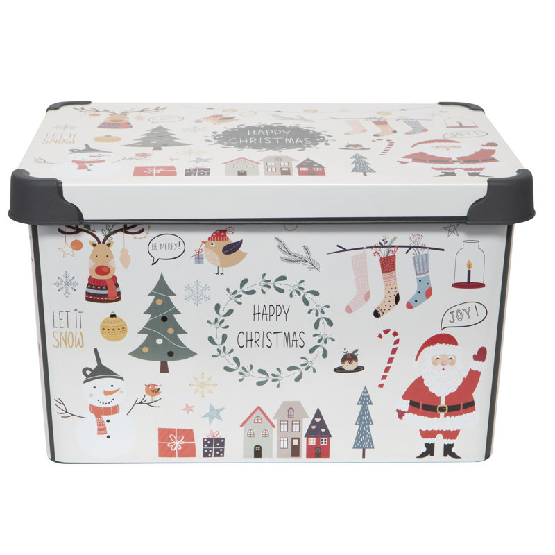 Happy Christmas Design Stackable Plastic Storage Tote with Lid