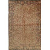 Coral Hand-Knotted Wool Floral Scrollwork Geometric Modern Contemporary Carpet Rug