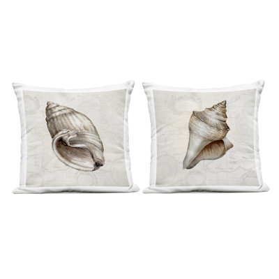 Seashells over Vintage Map 2 Piece Outdoor Printed Pillow Set, design by Conrad Knutsen
