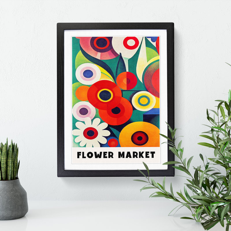 Retro Flower Market Exhibition No.11 - Single Picture Frame Print on Wood, 64cm H x 46cm W x 2cm D