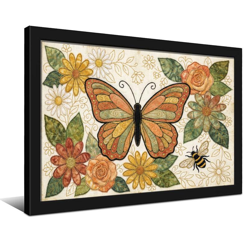 Animaux, papillon, fleurs, abeilles, motif artistique, H 16 po x l 24 po, Toile tendue, Ne s’applique pas