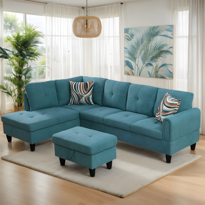 Teal Blue 5-Person Sofa Set With Ottoman & Storage – Elegant, Comfortable, And Versatile Design