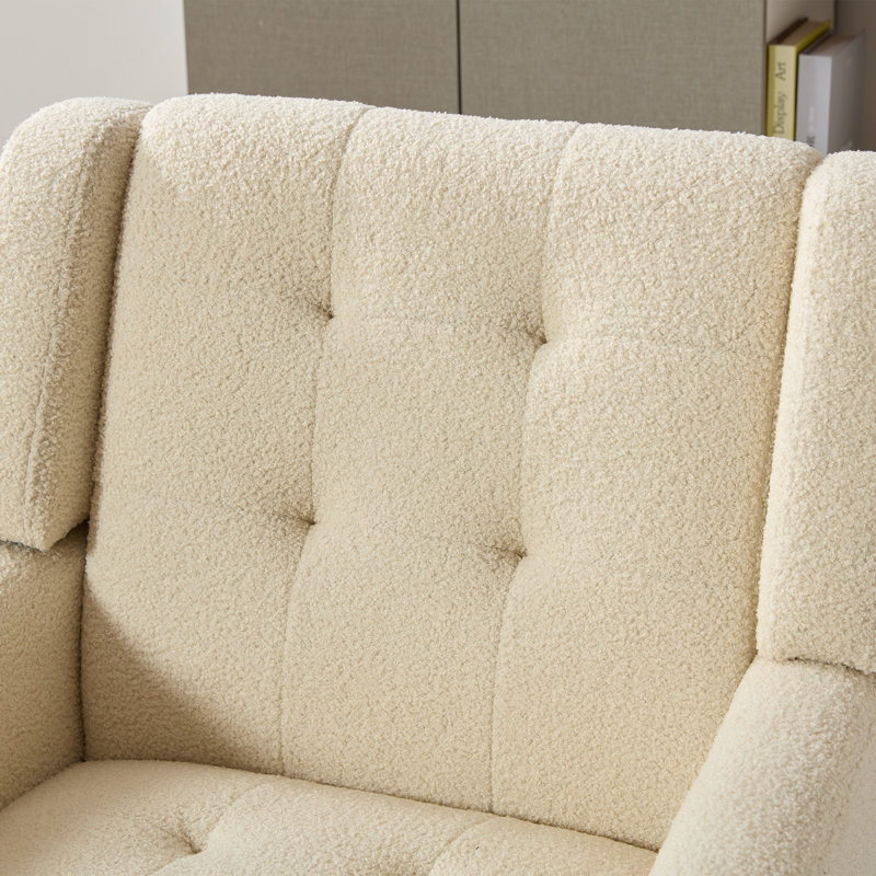 Ensemble de 2 fauteuils capitonnés rembourrés à dossier large, Beige bouclé