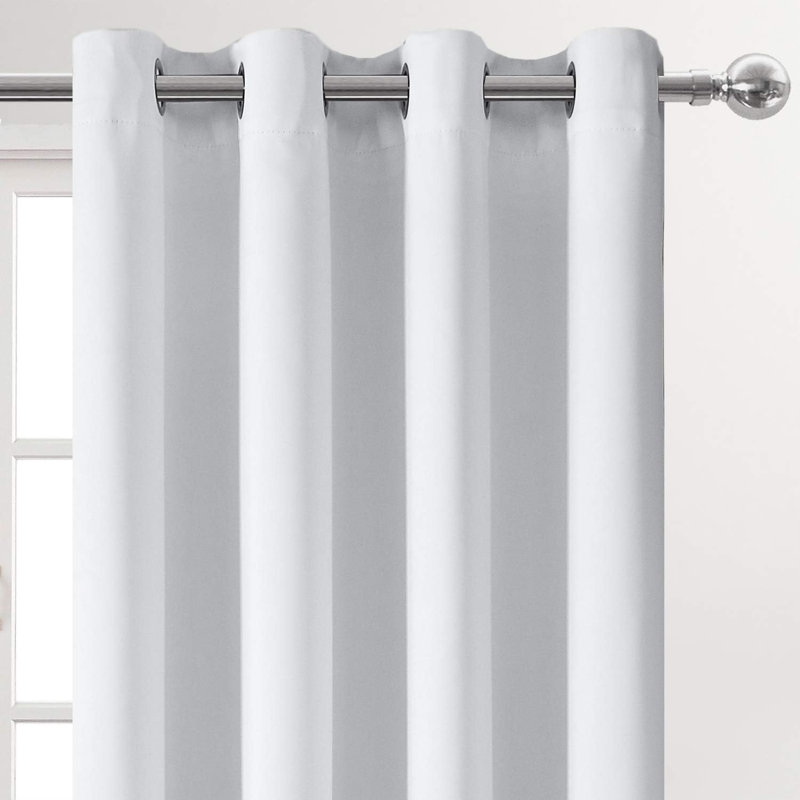 2 Thick Panels Room Darkening 85% Blackout Curtains, Thermal Insulated Block Out Light Grommet Top Drapes, Grayish White