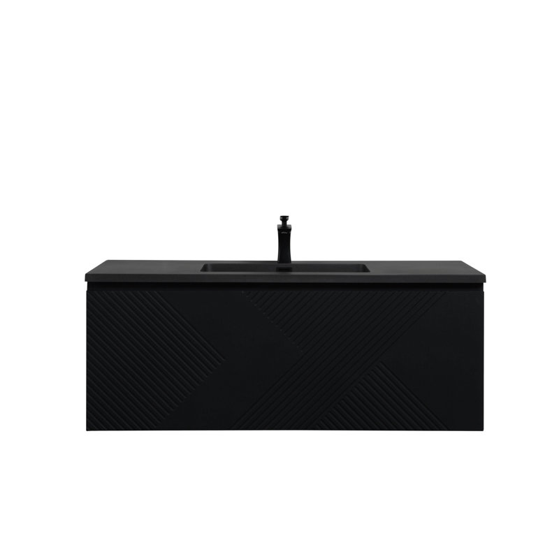 Rose 48 po L x 21 po P 2 tiroirs Meuble-lavabo autoportant avec évier simple et Comptoir en Quartz noir