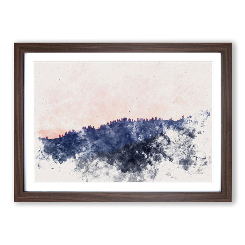 Pink Sunrise over a Forest - Picture Frame Graphic Art Print, Walnut Framed, 33cm H x 45cm W x 2cm D