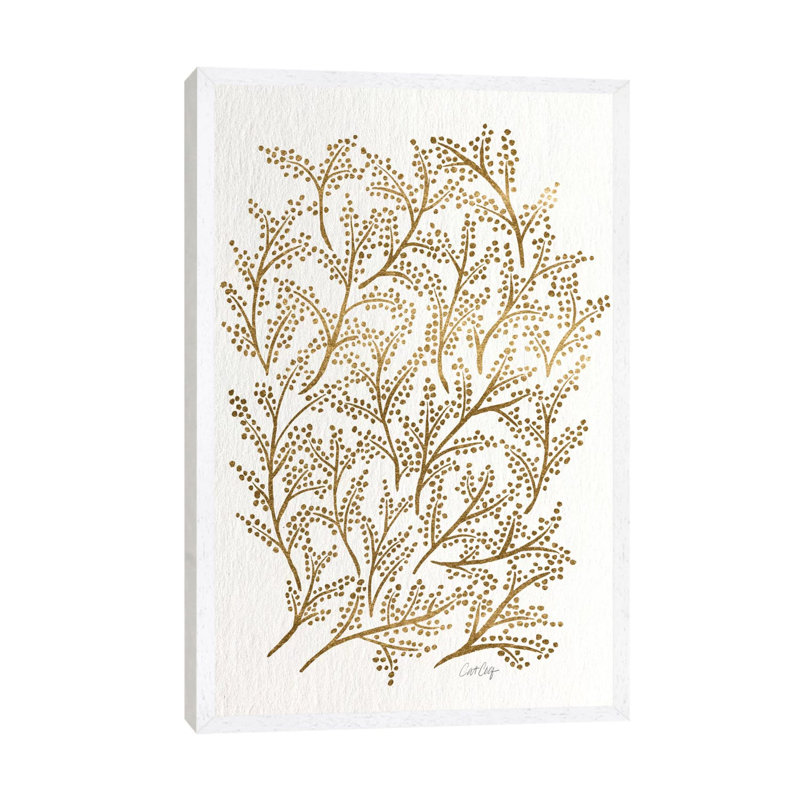 'Gold Branches' by Cat Coquillette - Floater Frame Painting Print on Canvas, White, 66.04 cm H x 45.72 cm W
