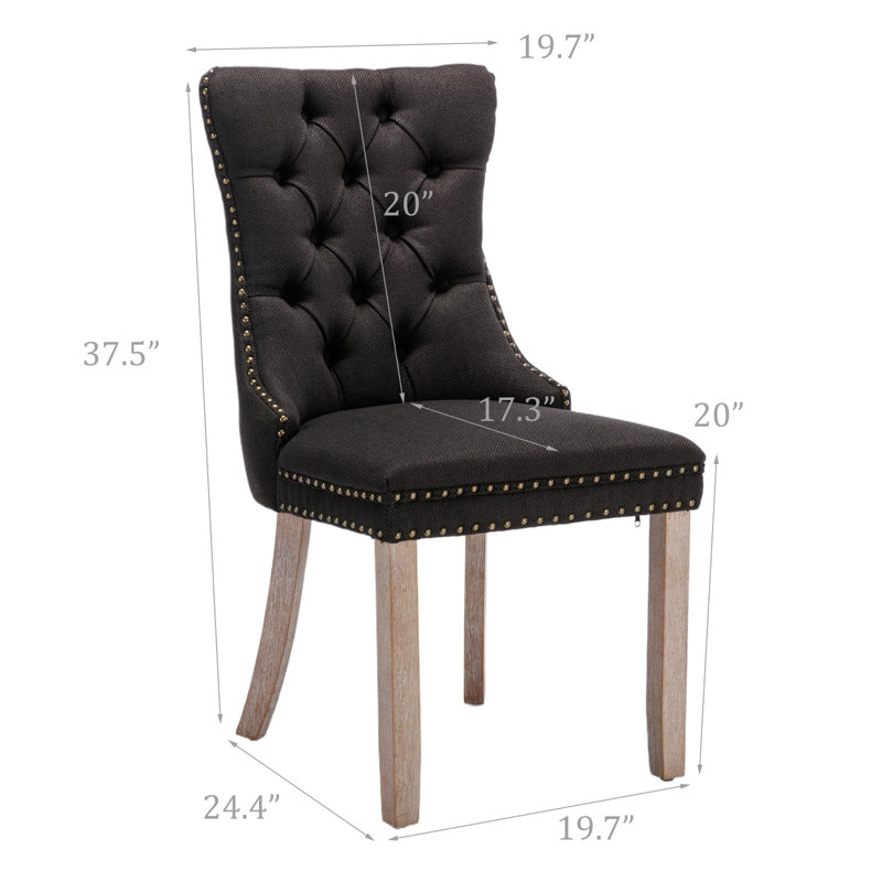 Chaises de salle à manger, chaise de salle à manger rembourrée haut de gamme avec anneau clouté, Velours noir, Bois naturel