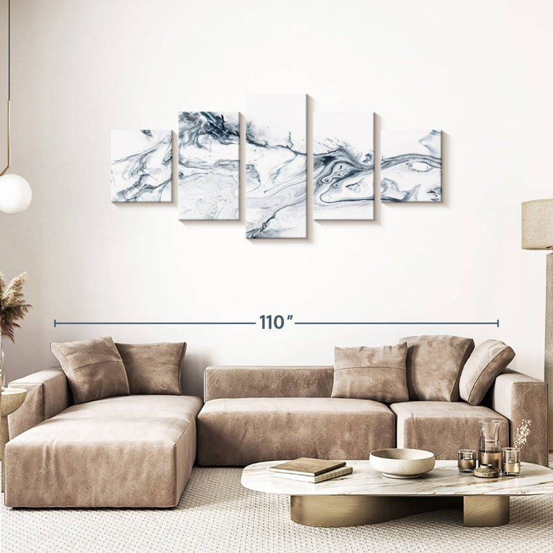 Gris et blanc abstrait 5 pièces, H 80 po x l 36 po x P 1,25 po