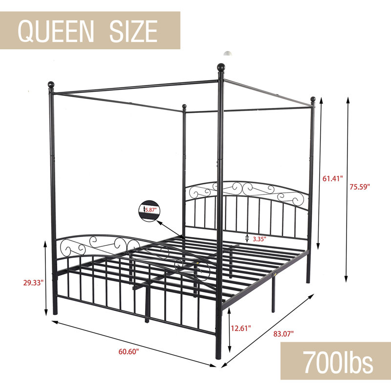 Canopy Platform Bed, Black, Queen