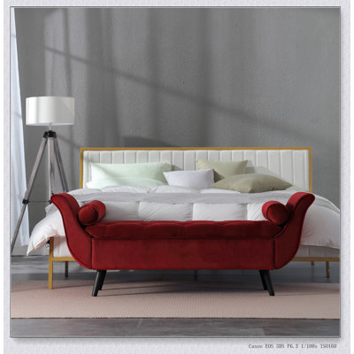 Repose-pieds capitonné en velours avec un design rétro rétro, banc de 65 pouces de long avec capitonnage Vintage