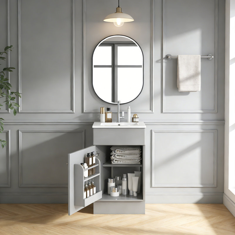 18" Bathroom Vanity with Sink, Gray, Silver