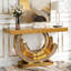 Nouvelle table d'entrée avec miroir à miroir en diamant écrasé avec incrustation de losanges, longue table d'appoint en verre pour la décoration intérieure (brun)