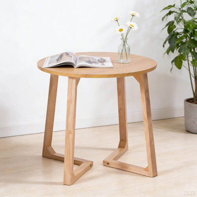 24" Round End Table, Mid Century Modern Solid Wood Sofa Side  Table With V-Shaped Legs, Small Coffee Table For Small Space Living Room, Nightstand For Bedroom