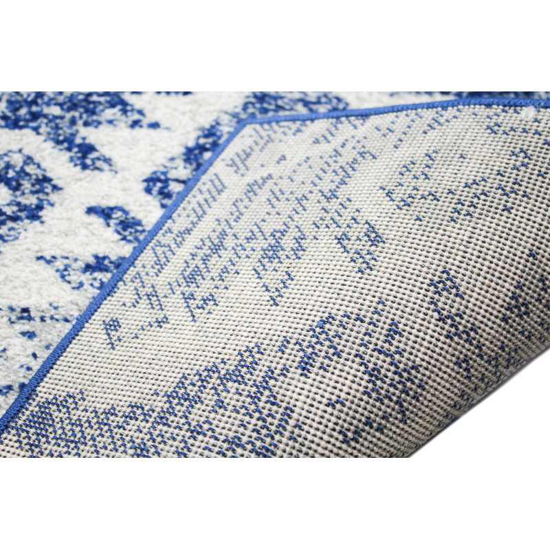 Tapis ivoire / bleu Sydni, Rectangle de 7 pi 6 po x 9 pi 6 po